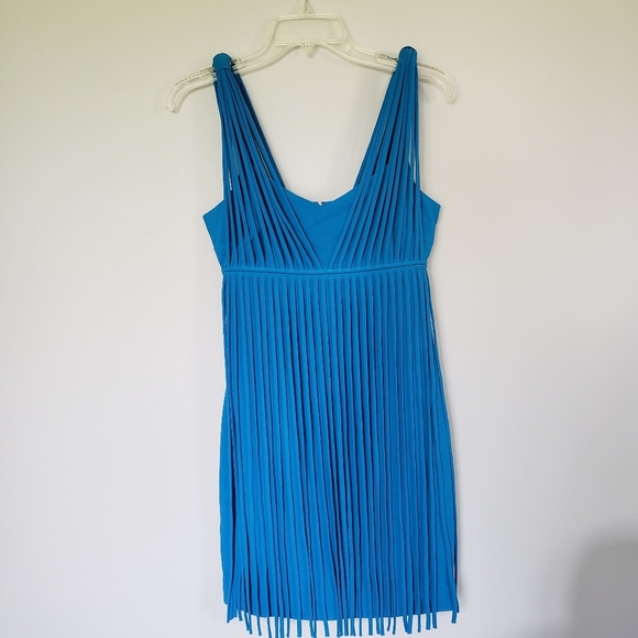 Trina Turk Venetia Fringe Mini Dress Seaside Cerulean Blue Sleeveless Sz 2 - Picture 2 of 7